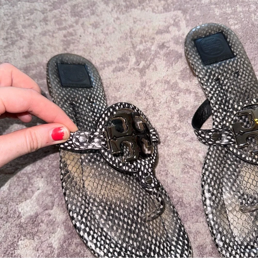 Tory Burch Women’s 11 Black White Silver Snakeskin Miller Sandals